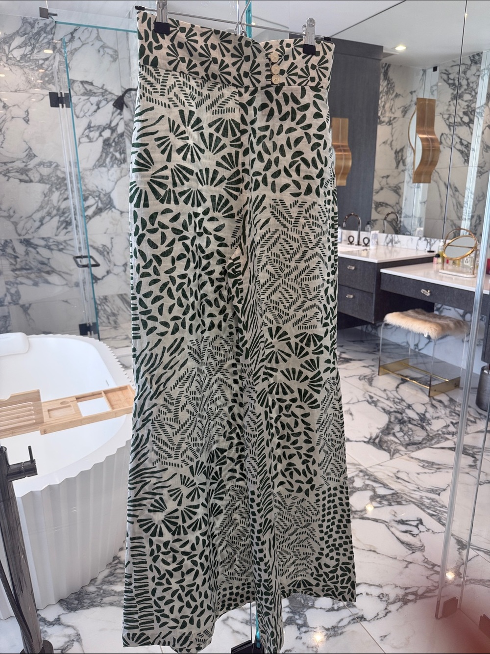 Alexis Green and White Wide-Leg Jumpsuit Pants
